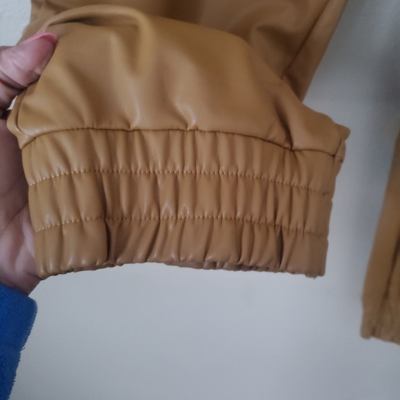 Express Dark Tan High Waisted Ankle Faux Leather Joggers Size XL NWT - Picture 7 of 10